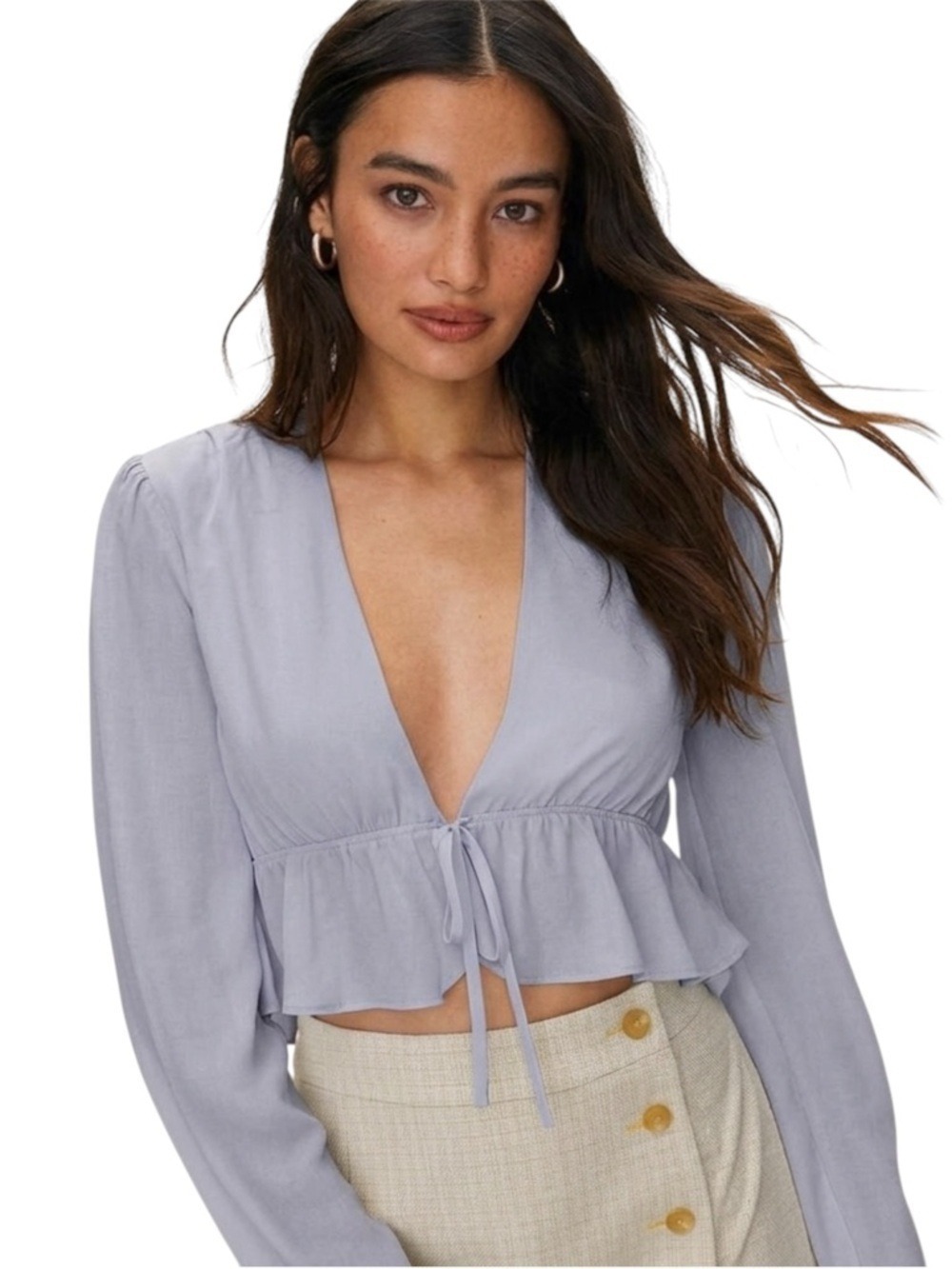Sunday Best Kimberly Tie Front Blouse Large Lilac Grey NWT Aritzia